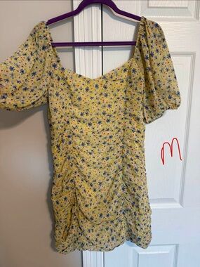 Lush Yellow Floral Puff Sleeve Mini Dress